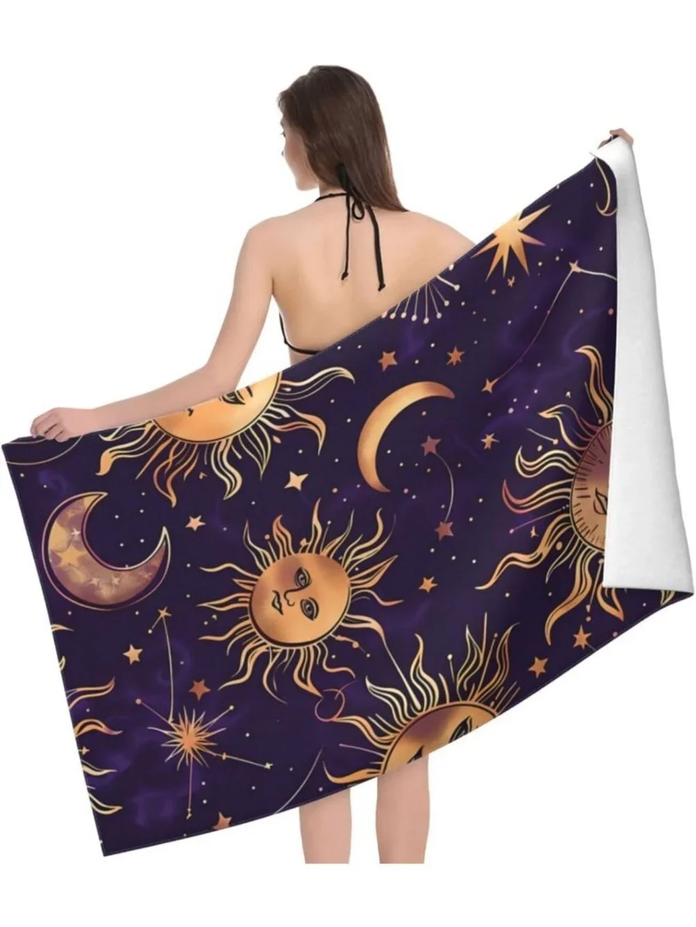 Celestial Sun & Moon Beach Towel - Oversized Quick Dry Microfiber, Soft & Sand